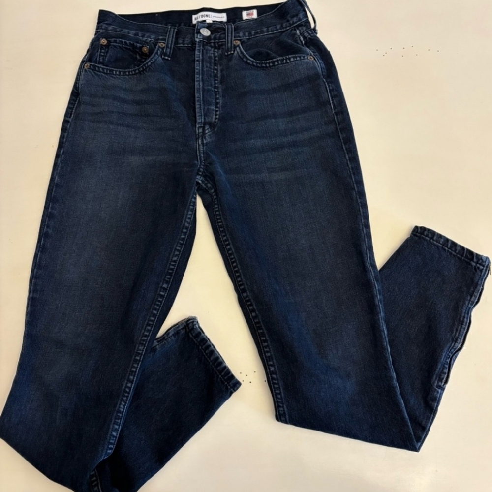 Re/Done Ankle Zip Skinny Jeans Size 27 Dark Blue Denim High Waist